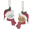 ASTD WOODEN CAT ORNAMENTS WITH TIN HAT