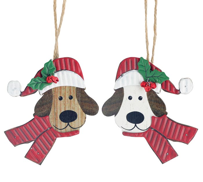 ASTD WOODEN DOG ORNAMENTS WITH TIN HATS