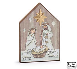 TINA WENKE DECOUPAGED HOLY FAMILY SITTER