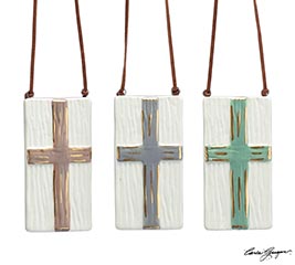 ASSORTED RAISED CROSS ON RECTANGLE ORN