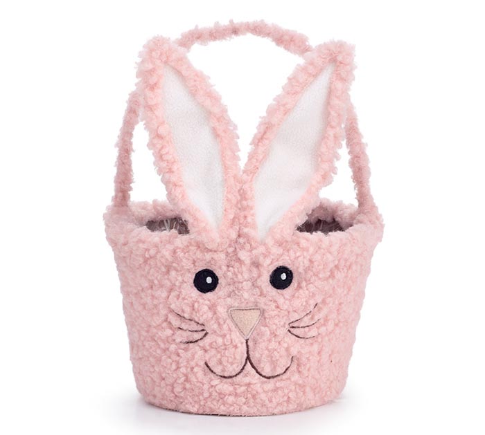 PINK FUR BUNNY FACE BASKET WITH EARS