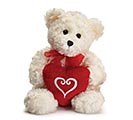 CURLY CREAM FUR BEAR HOLDING RED HEART