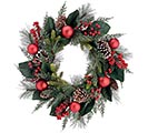 WREATH OF GREENERY WITH RED ORNAMENTS