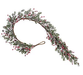 GARLAND BOXWOOD AND FROSTED RED BERRIES