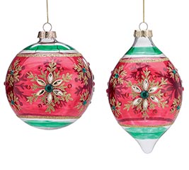 RED  GREEN SNOWFLAKE GLASS ORNAMENT