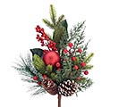 SPRAY 20&quot; GREENERY WITH RED ORNAMENTS
