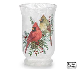 CANDLEHOLDER/VASE CHRISTMAS CARDINALS