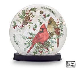 GLASS LIGHT UP WITH CARDINAL COUPLE
