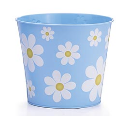 6&quot; WHITE DAISY ON BLUE TIN POT COVER