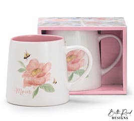 MUG PINK FLOWER WITH 2 BEES AND MOM
