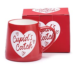 MUG RED WITH WHITE HEART CUPID&#39;S CATCH