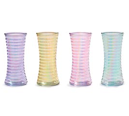 IRIDESCENT HOURGLASS RIBBED VASE ASTD