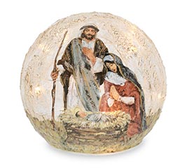 LIGHT UP GLASS GLOBE WITH HOLY FAMILY