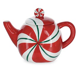 PEPPERMINT SWIRL CERAMIC TEAPOT