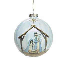 GLASS ORNAMENT WITH HOLY FAMILY