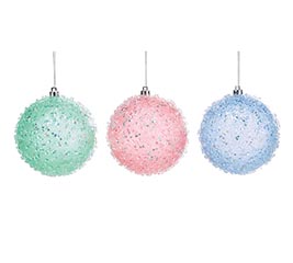 ROUND BEADED GLITTER PLASTIC ORNAMENT