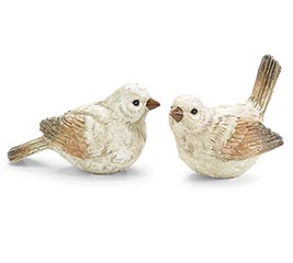 BRUSHED TAN/GRAY ON WHITE BIRD FIGURINE