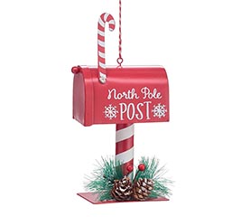 NORTH POLE POST TIN MAILBOX ORNAMENT