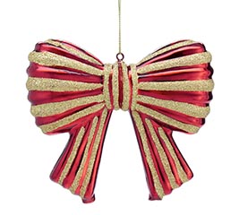 ORNAMENT RED BOW WITH GOLD GLITTER