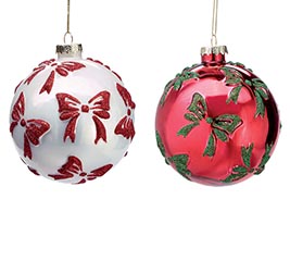 GLASS ORNAMENT ASTD ROUND WITH BOWS