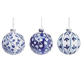 GLASS ORNAMENT BLUE AND WHITE ASSORTMENT