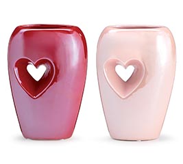 OVAL SHAPE RECESSED HEART CERAMIC VASE
