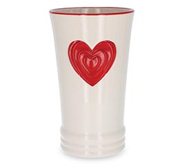 LARGE LAYERED RED HEART ON WHITE VASE