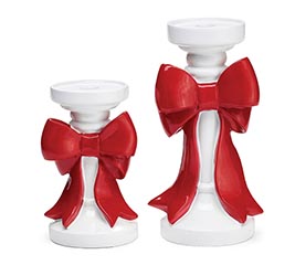 RED BOW RESIN CANDLEHOLDER 2 SIZES