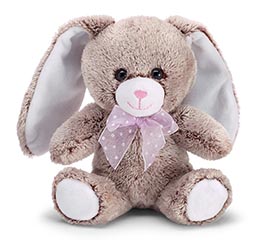 PLUSH BEIGE BUNNY WITH POLKA DOT RIBBON