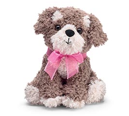 PLUSH CURLY FUR PUPPY WITH PINK BOW