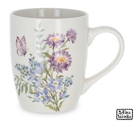 MUG PURPLE AND BLUE FLOWERS  BUTTERFLY