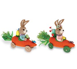 DECOR SISAL BUNNIES IN CARROT CAR ASTD