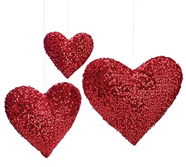 HANGING SEQUIN HEARTS ASSORTED SIZES