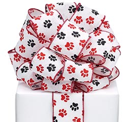 #40 RIBBON RED AND BLACK PAW PRINTS
