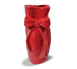 RED CHINCHED WITH BOW PORCELAIN VASE
