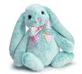PLUSH SOFT TEAL BUNNY WITH PLAID BOW