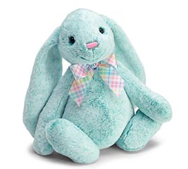 PLUSH SOFT TEAL BUNNY WITH PLAID BOW TIE