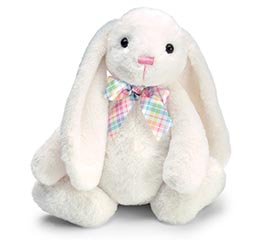 PLUSH WHITE BUNNY WITH PLAID BOW TIE
