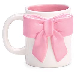 LARGE PINK BOW ON WHITE CERAMIC MUG