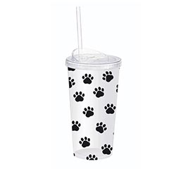 TRAVEL CUP WITH BLACK PAW PRINTS