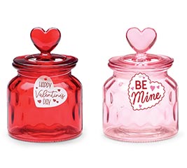 GLASS CANDY JAR WITH HEART LID ASTD