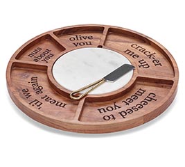 ACACIA WOOD AND MARBLE LAZY SUSAN