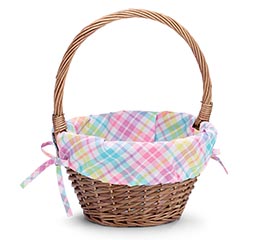 BROWN BASKET WITH PLAID FABRIC LINER