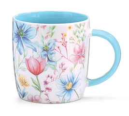 MUG 12 OZ BLUE/PINK FLORAL IN GIFT CADDY