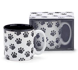 MUG BLACK DOG PAW PRINTS ON WHITE