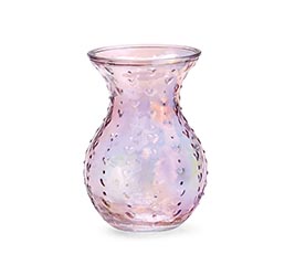 IRIDESCENT PINK PRESSED HEART VASE SMALL