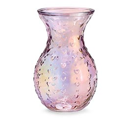 IRIDESCENT PINK PRESSED HEART VASE LARGE