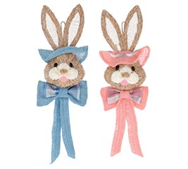 SISAL BUNNY HEADS WITH BURLAP HATS/BOWS