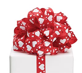 #5 RED RIBBON WITH WHITE HEARTS