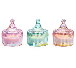 ASTD CANDLES IN IRIDESCENT GLASS W LID